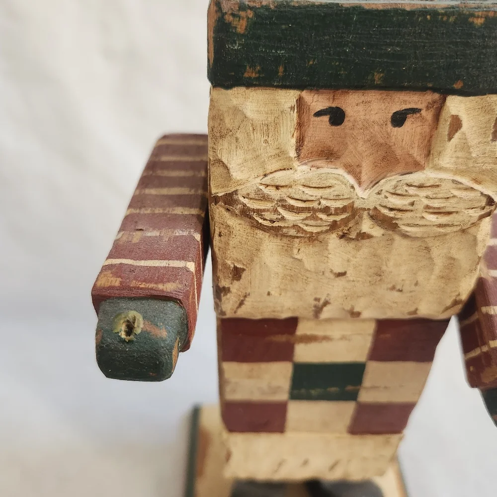 Primitive Wood Block Santa Figurine Sculpture Rustic Country Christmas